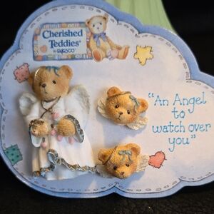 1996 Cherished Teddies Angel Lapel Pin.  And Earring Set